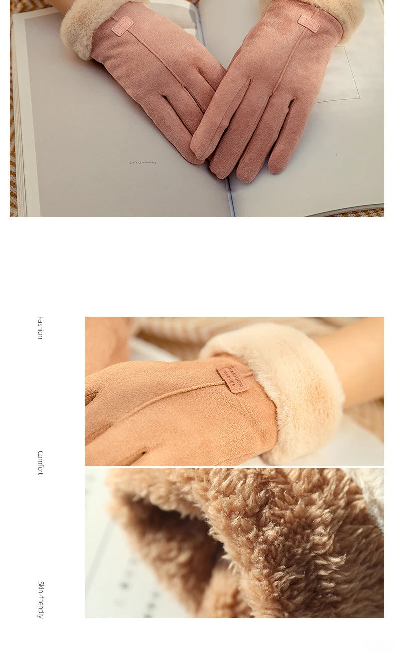 New Fashion Gloves Autumn Winter Cute Furry Warm Mitts Full Finger Mittens Women Outdoor Sport Female Gloves Screen