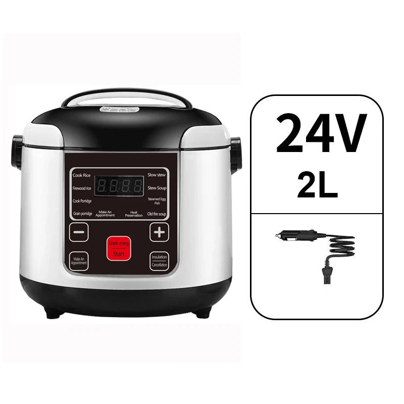 12V 24V Electric Rice Cooker Car Truck Multicooker Timing Reservation Food Heating Cooking Steamer Soup Stew Pot Steamer Cooker