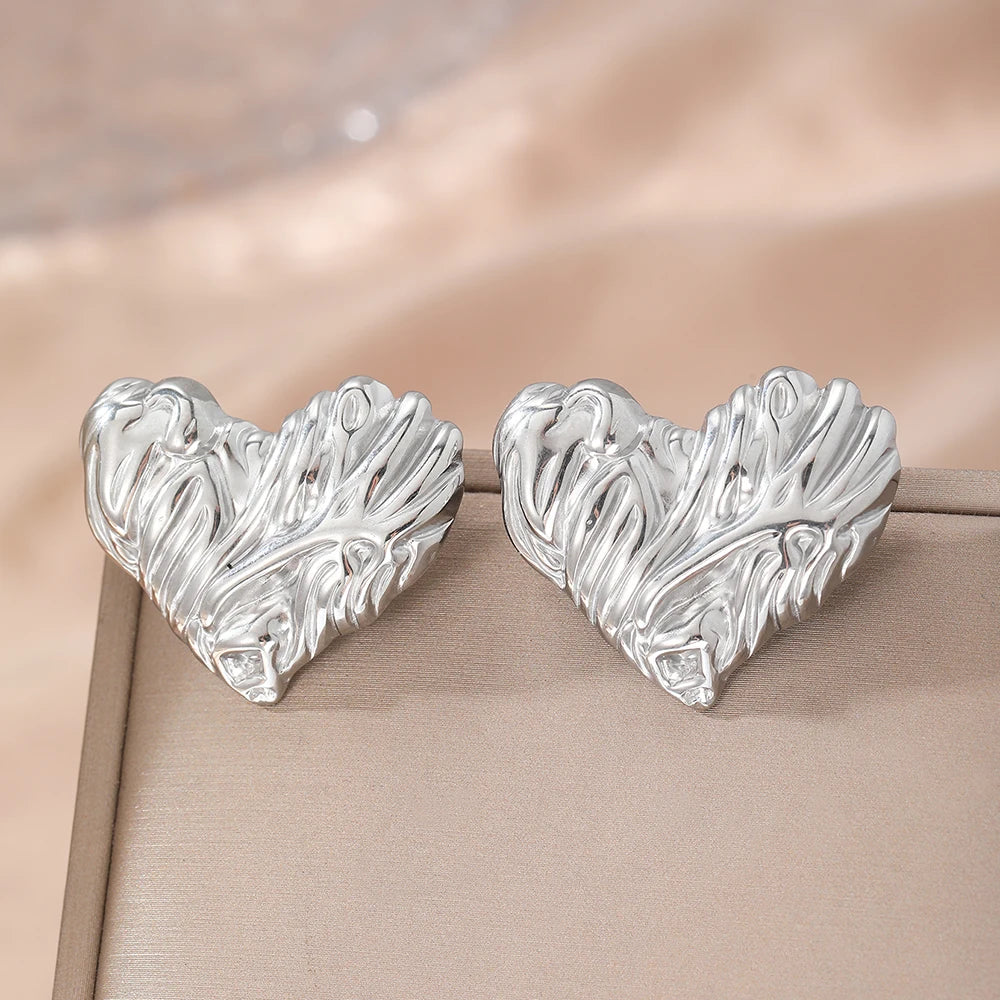 Stainless Steel Earrings Ripple Irregular Heart Earrings for Women Vintage Sweet Premium Jewelry Valentine's Day Anniversary Gif