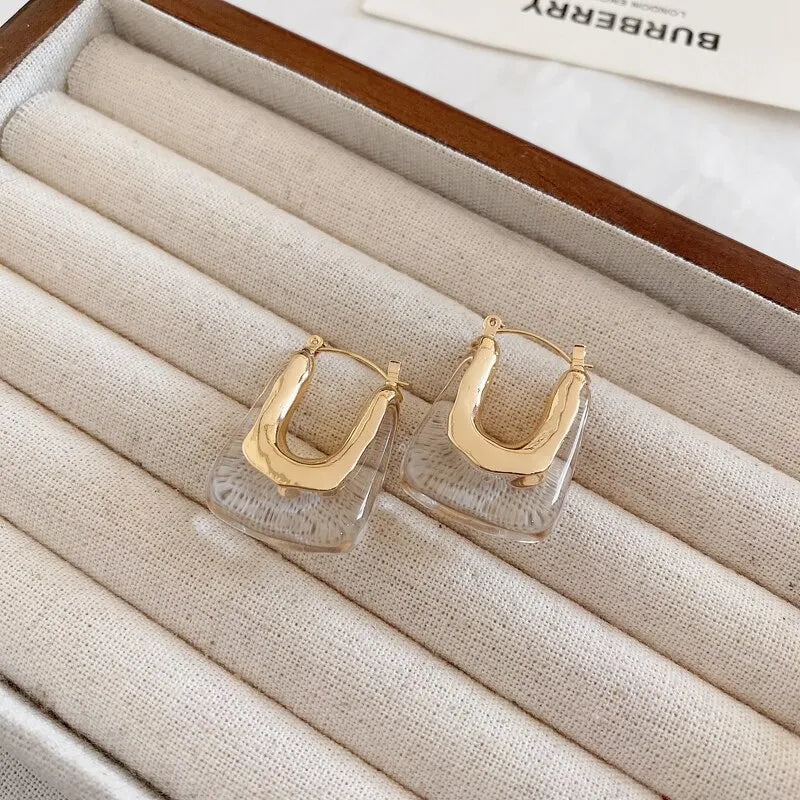 Green Pink Transparent Resin Earrings For Women Girls Geometric Irregular Stud Earrings 2023 New Trendy Ear Jewelry for Party B