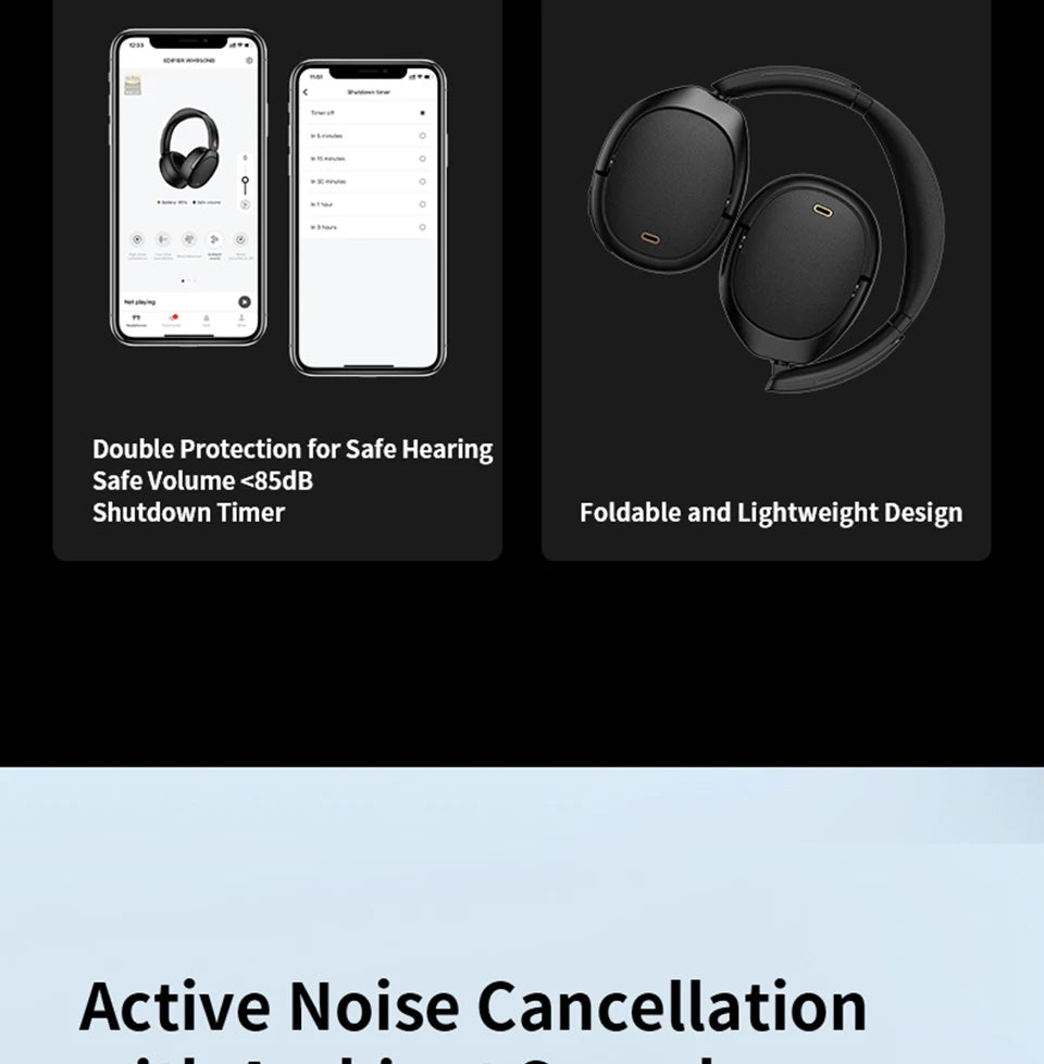 Edifier WH950NB Active Noise Cancelling Wireless Headphones Hi-Res Wireless Audio Dual Device Connection Bluetooth 5.3 Headset