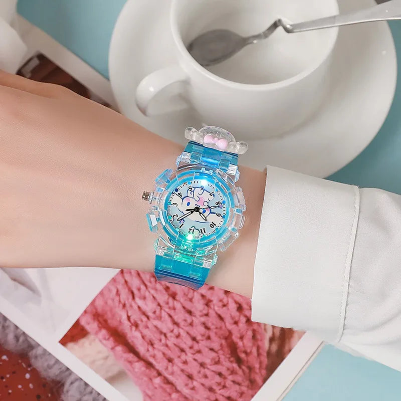 Sanrio luminescence Cinnamoro Kuromi 3D Pattern Child Wrist Watch Cute Watch Cartoon Christmas Watchband Kids Gift