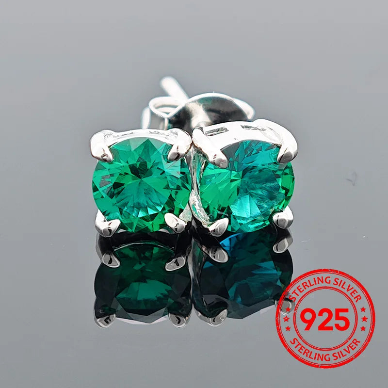 ChuPing Fine Jewelry Lab Grown Emerald Round Shape S925 Silver Earring for Women Evening Party Valentine's Day Or Birthday Gift