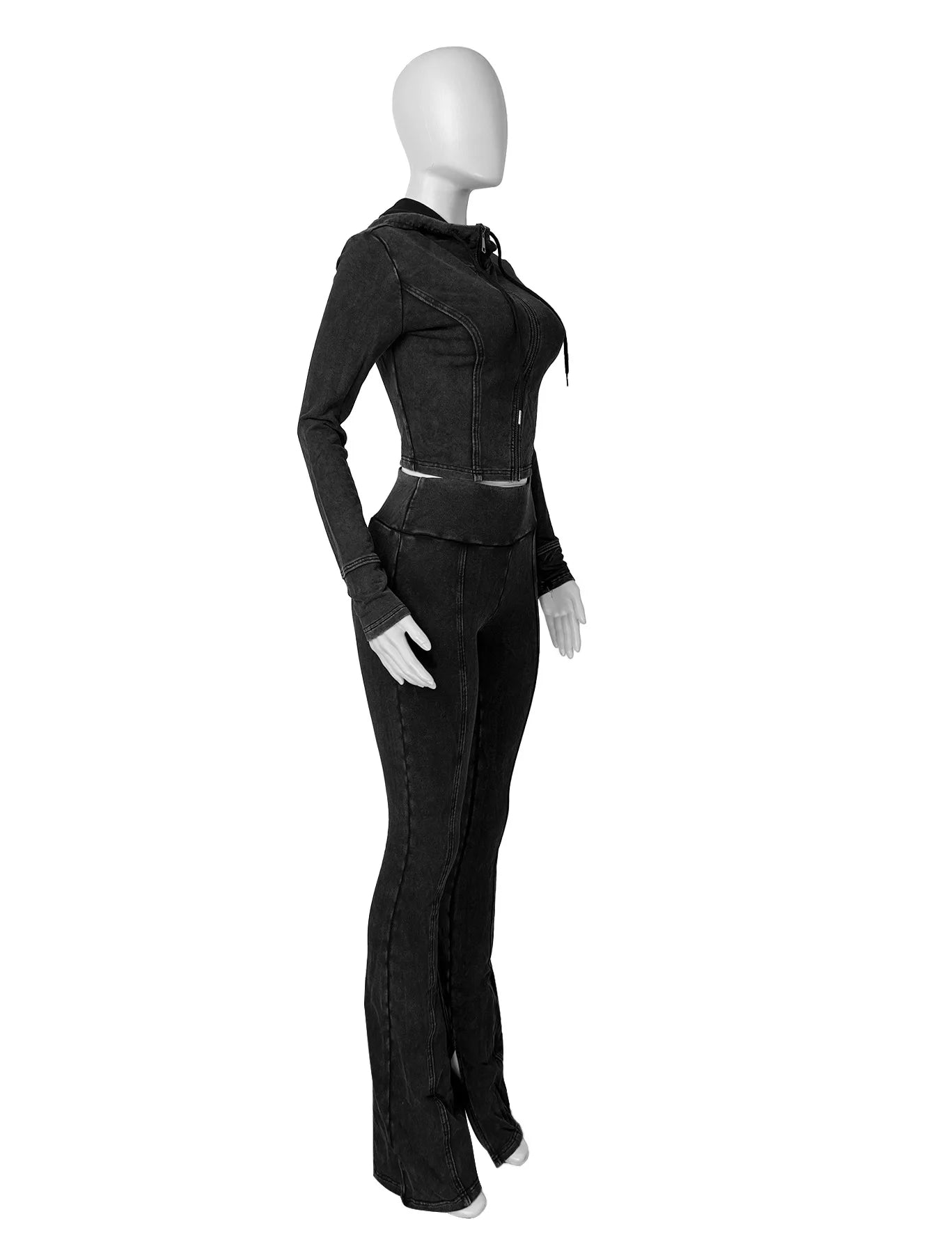 CM.YAYA Fashion Women's Set Long Sleeve Hooded Jacket and Slit Hem Flare Pants 2024 Fitness Two 2 Piece Set Outfits Tracksuit