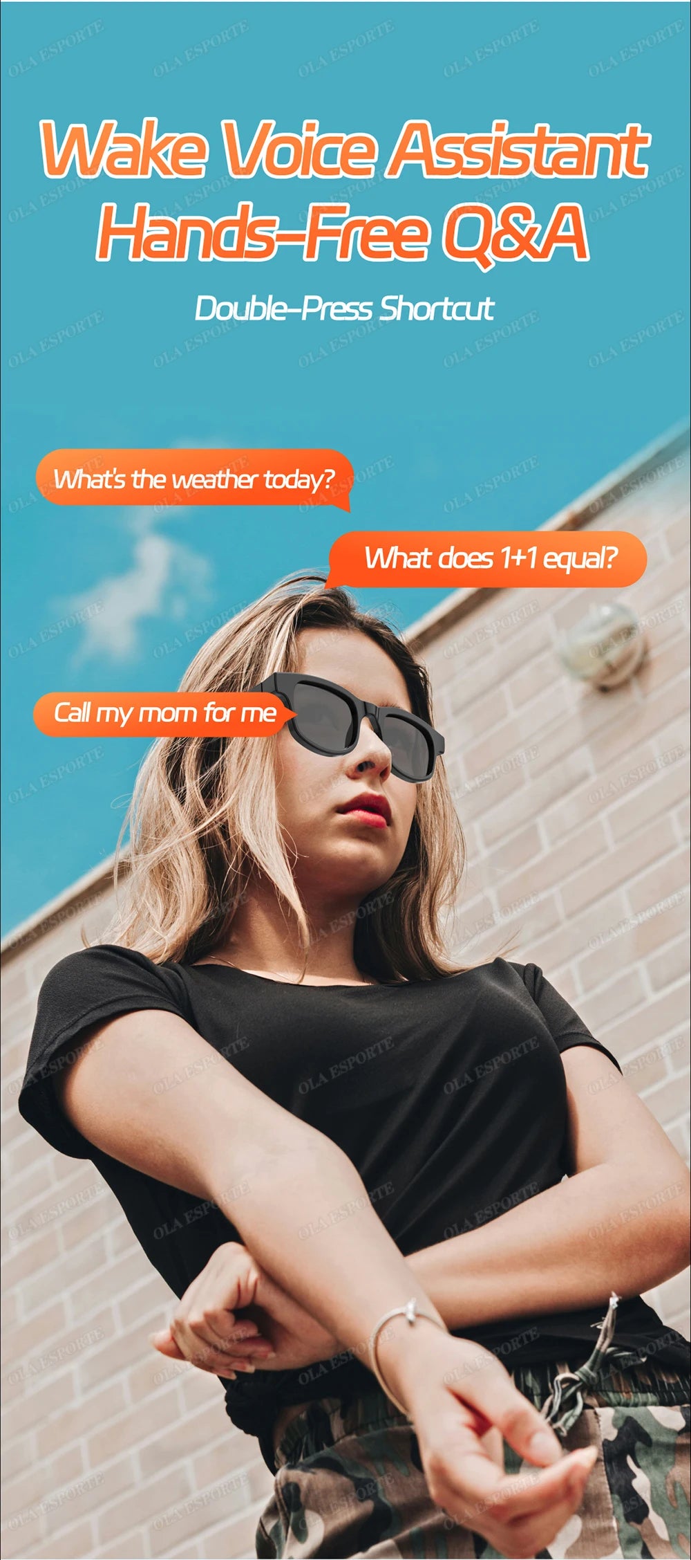 AI Smart Glasses Anti Blue Light Bluetooth 5.3 Wireless Call Music Playback Voice Assistant Amart Glasses Waterproof Sunglasses