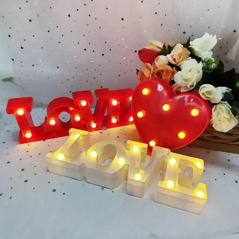 Romantic Valentine's Proposal 3D LOVE LED Letter Sign Night Light Heart Marquee Table Lamp Lanterns Lamp for Christmas Wedding
