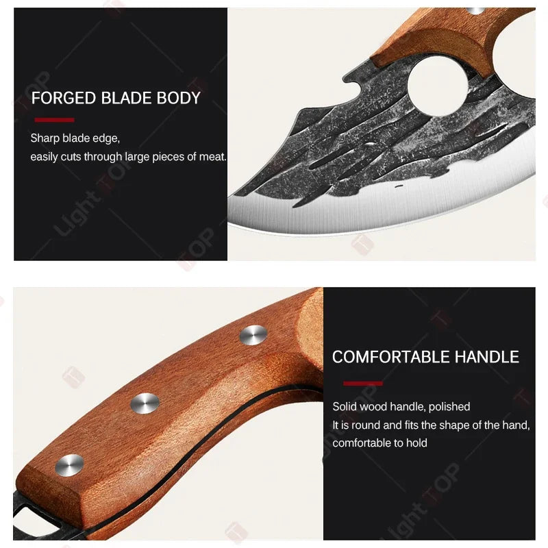 Kitchen Knife Supplies Forged Butcher Knife Fruit Slicing Bottle Opener Knife Multipurpose BBQ Cooking Chef Knife Wood Handle