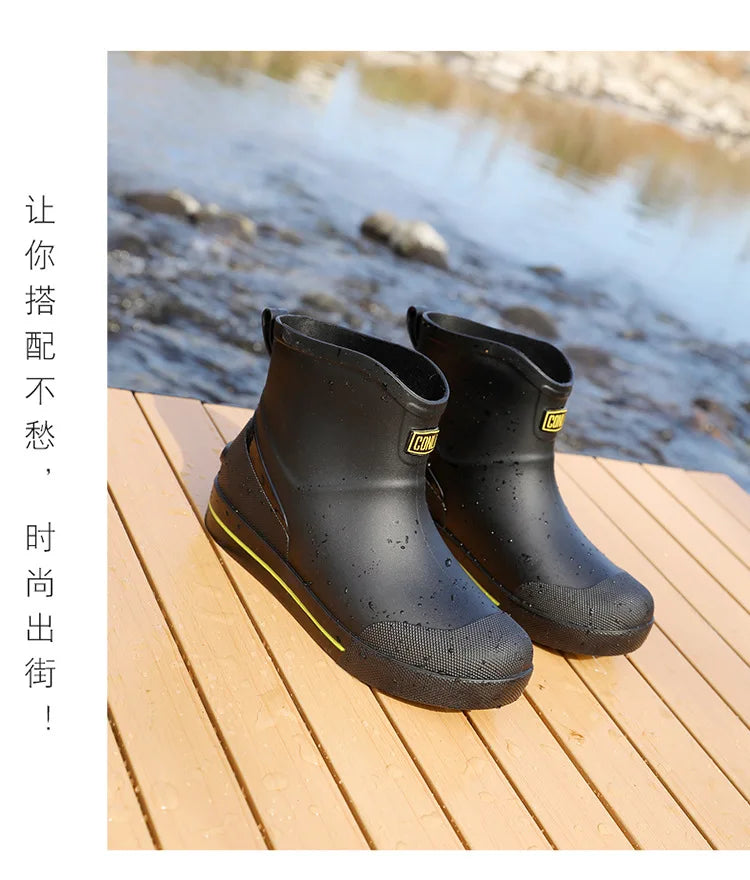 Snow Warm Thick Rain Boots, Kitchen Waterproof and Anti Slip Rain Shoes, Men's Fashionable and Wear-resistant Water Shoes