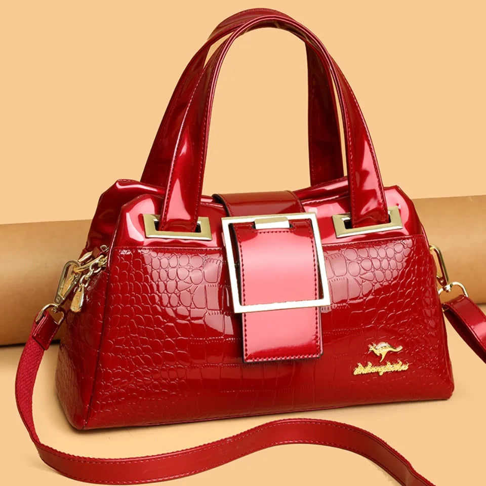 Fashion Elegant Madam Handbag Crocodile Pattern with Lattice Luxury Women Shoulder Tote Bag Two Layers Ladies Bag Big Belt Sac