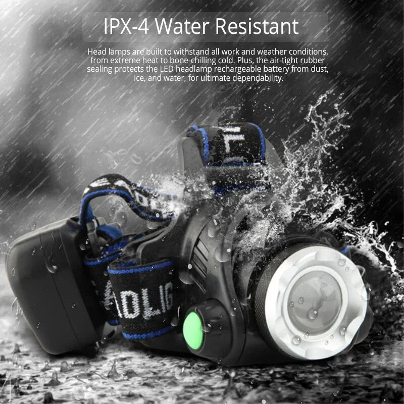 Ultra Bright White Laser LED Headlight Wave Sensing Zoom Flashlight Rechargeable Outdoor Night Fishing Head Mounted Headlight