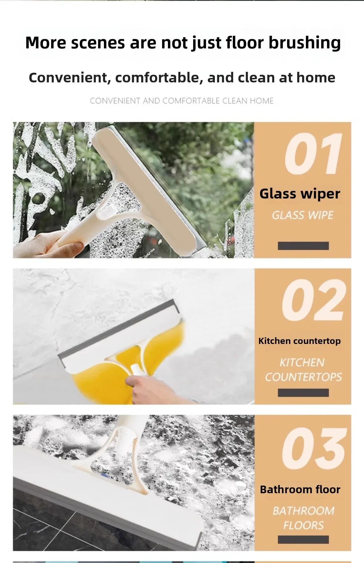 Three-in-one glass wiper with spray bottle, double-sided mirror, non-detachable wiper blade, baffle care set