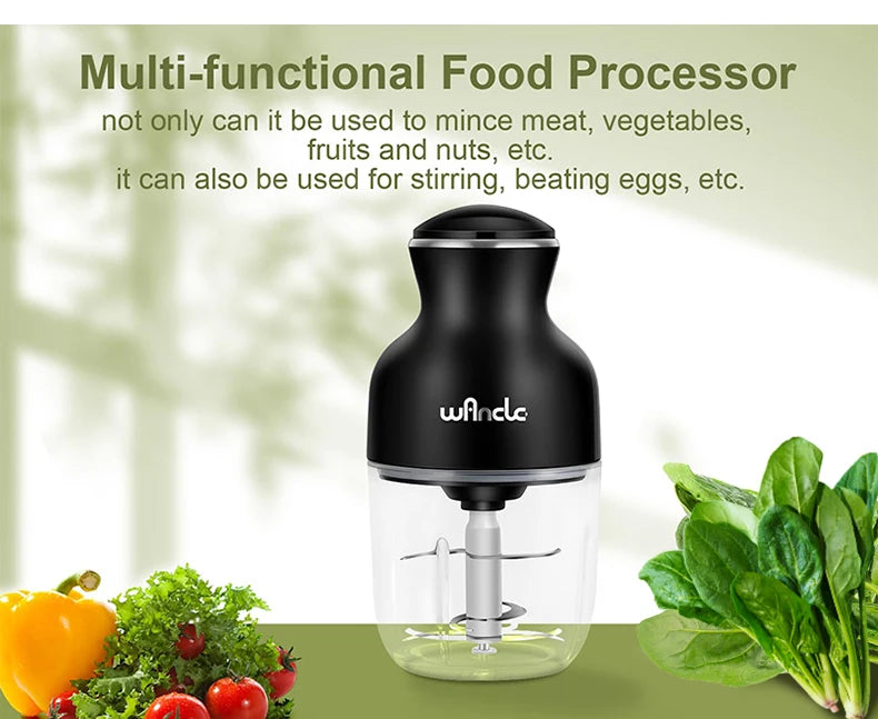 Wancle 0.6L Household Meat Grinder Food Processor Stainless Steel Blade 350W High Power Vegetable Fruit Chopper Kitchen Grinder