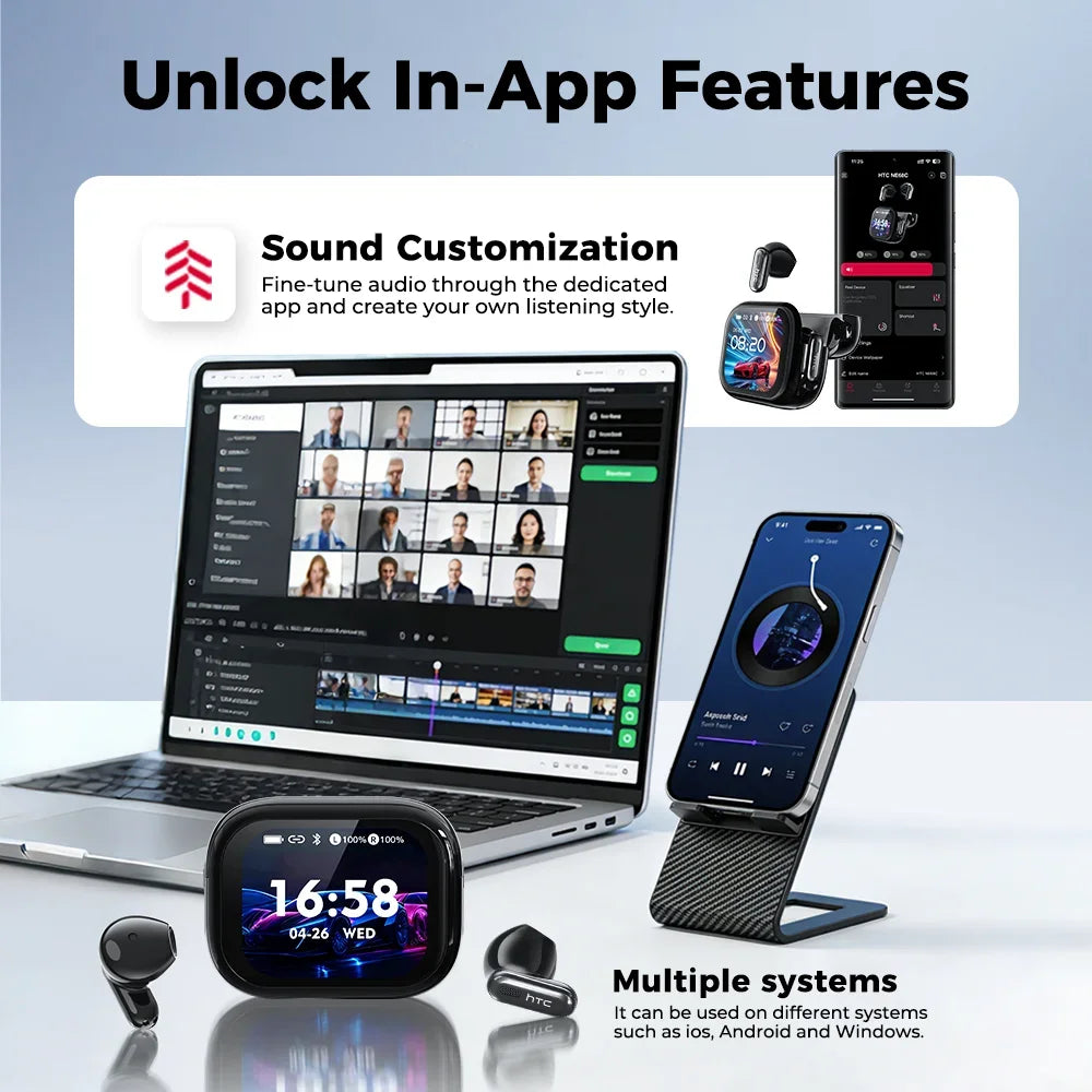 New 2026 HTC NE68 Bluetooth 6.0 Wireless Headphones AI Translation Earphones Long Battery Life Upgrade Free Translator APP