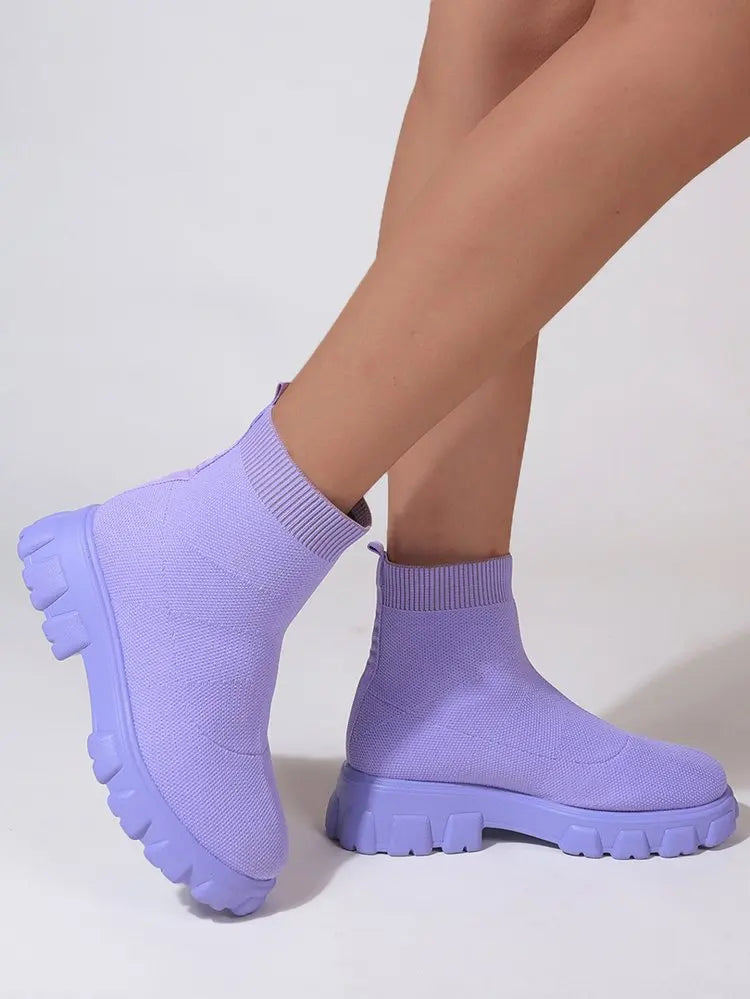Mesh Women's Ankle Boots Fashion Women's Sock Boots Comfortable Breathable Slip-on Womens Boots High-top Women Thick-soled Shoes