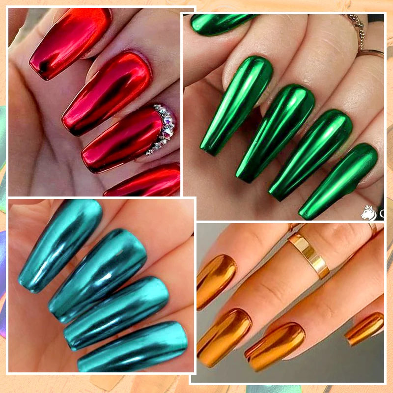 MEET ACROSS 8pc Metallic Series Gel Nail Polish Set Red Gold Mirror Effect Soak Off UV LED Gel Kit for Nail Art Manicure Varnish
