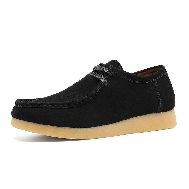 Retro Handmade Men's Casual Shoes Low Top Velvet Surface Smoke Rubber Spring Autumn British Style Flat Heel round Toe N-1