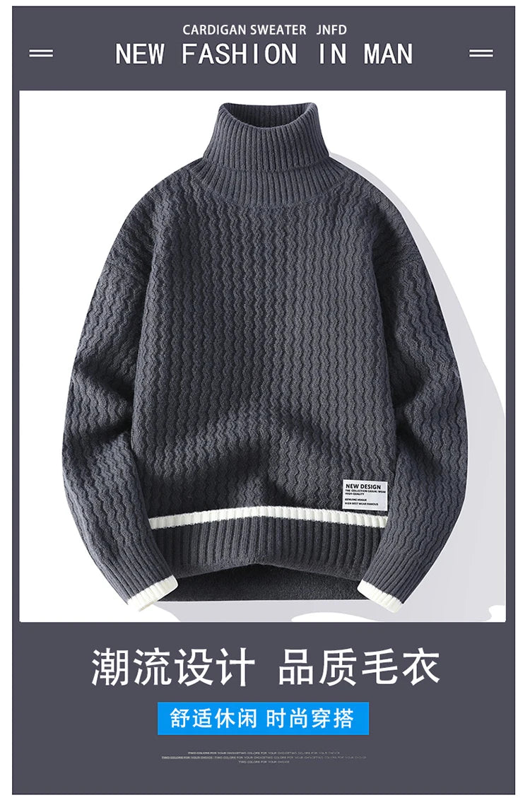 2024 Autumn Men's wool pullovers Men's Solid color high collar Sweater  mens thicken Warm Men Knitted Sweater full size M-4XL