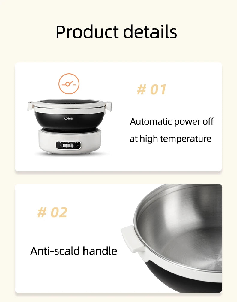 1.2L Folded Electric Cooking Pot Portable Multicooker Travel Rice Cooker Split Hot Pot 304 Stainless Steel Electric Skillt 500W