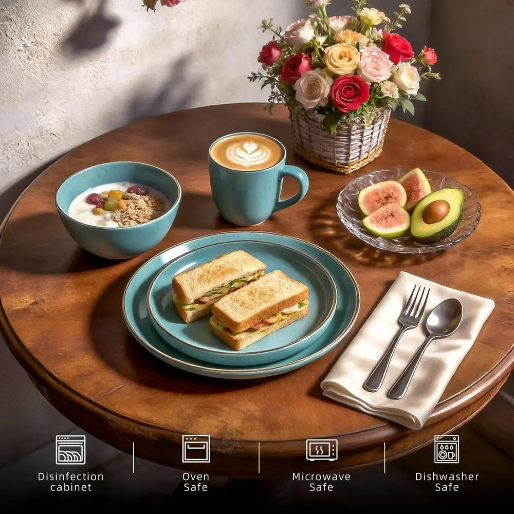 20-Piece Euro-Nordic Dinnerware Set in Shiny Turquoise with Speckled Glaze