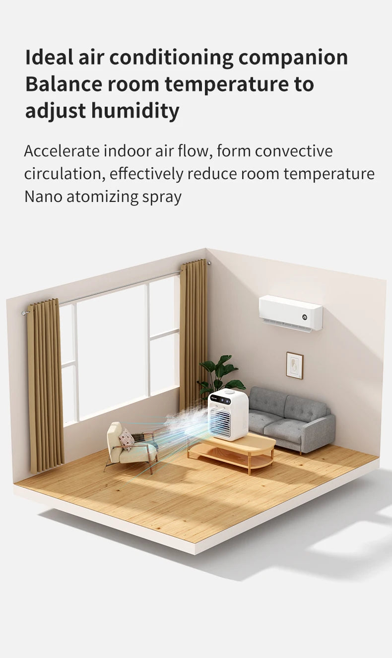 Desktop Air Cooler Personal Portable Fan with 2-Speeds Evaporative Air Cooler with 0.5L Water Tank Portable Cooler Fan for Home