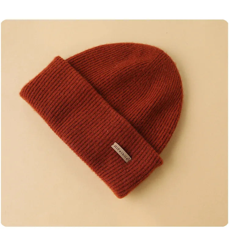 100% Merino Wool Double-Sided Beanie for Men Women Thick Soft Warm Winter Skull Caps Solid Color Knitted Beanies Hat