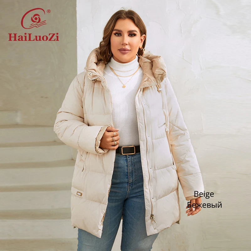 HaiLuoZi 2023 New Plus Size Women Winter Jacket XL-6XL Thick Female Outwear Slant Pockets High-quality Quilted Women's Coat 1115