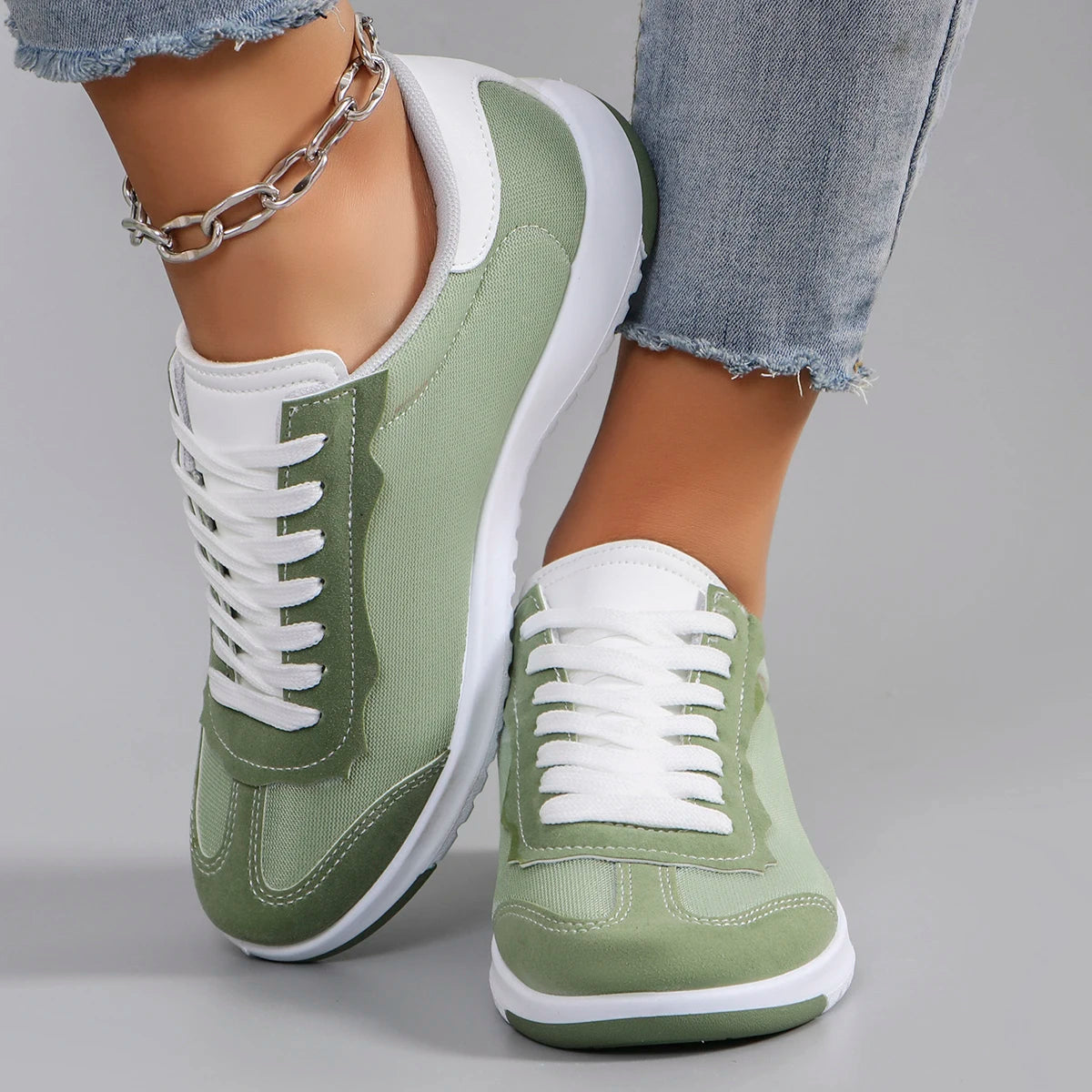 Spring new women's sports shoes, fashionable, breathable, lightweight, non-slip, wear-resistant, casual sports shoes, flat shoes