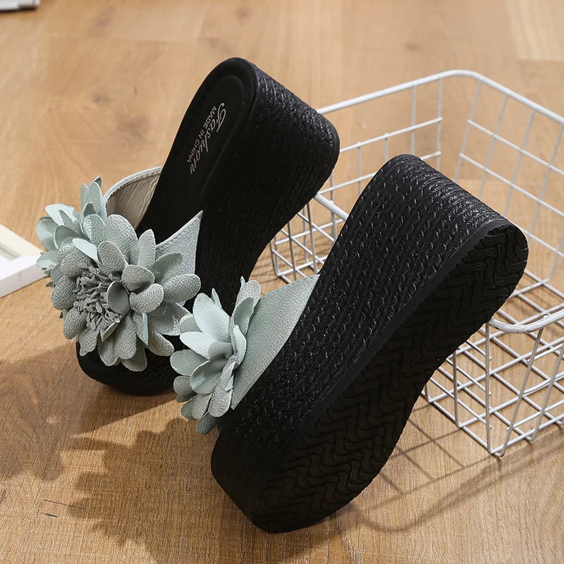 2025 Wedges Sandals Women Slippers Summer Beach Platform Shoes Flower Slippers Women High Heel Slippers Women Fashion
