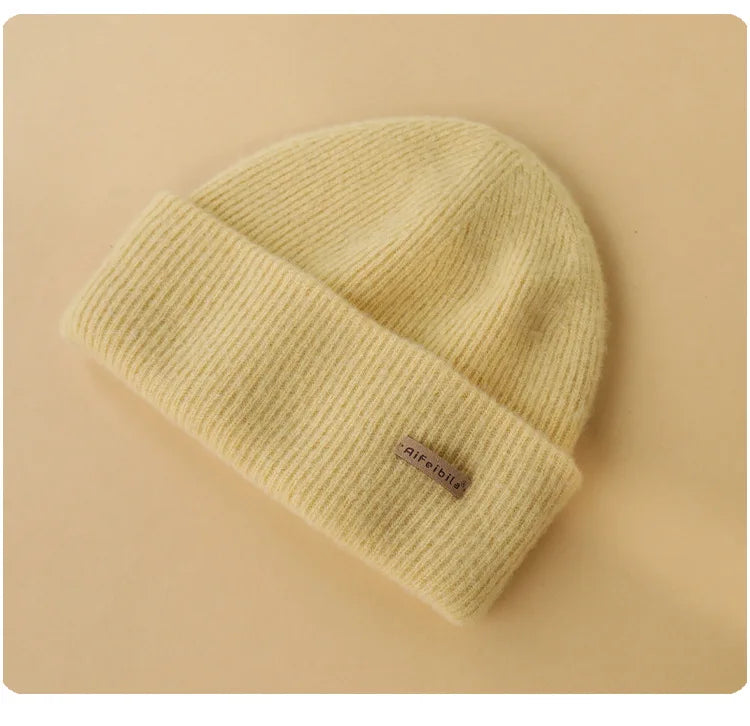 100% Merino Wool Double-Sided Beanie for Men Women Thick Soft Warm Winter Skull Caps Solid Color Knitted Beanies Hat
