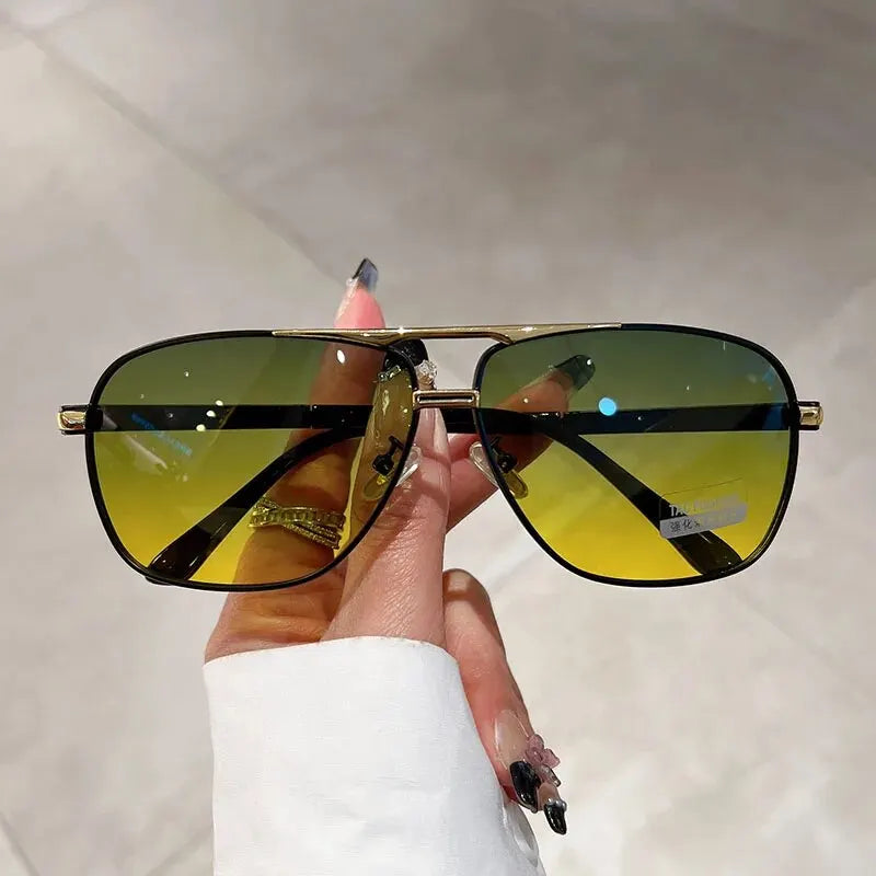 KAMMPT Oversized Vintage Sunglasses Men Women Fashion Polarized Photochromic Shades Eyewear Double Bridge Driving Sun Glasses