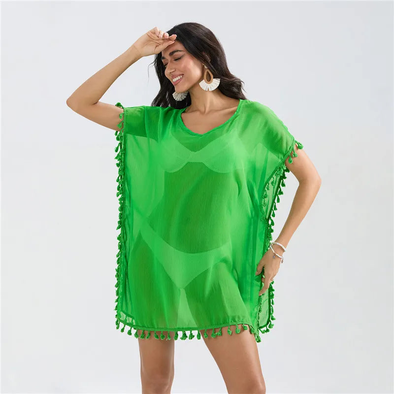 Summer Beach Cover Up For Women Lace Hollow Crochet Swimsuit Beach Dress