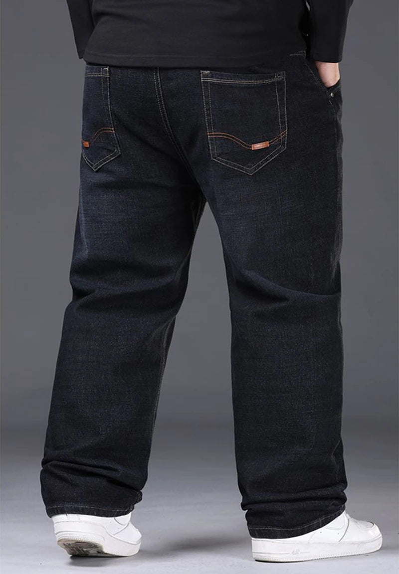 Men Fashion Plus Size 38 40 Black Jeans Male Business Daily Casual Loose Denim Pants Minimalist Stretch Straight Leg Trousers