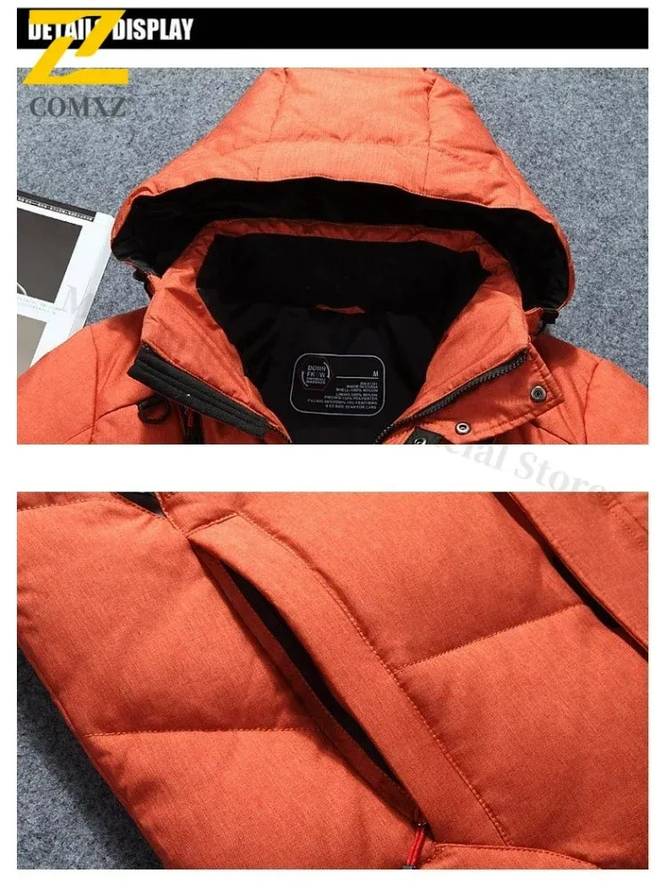 Winter Thickened Men Down Jacket Climbing Hunting Hooded Warm White Duck Down Coat Man Casual Lightweight Puffer Jacket Ski Snow