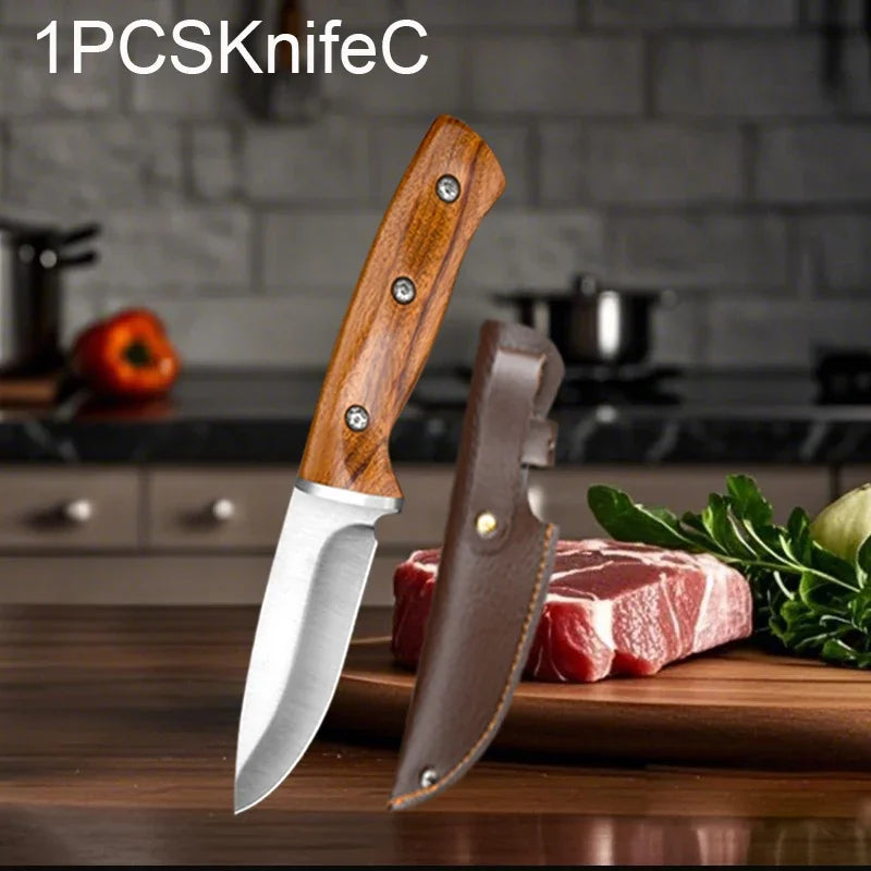 Kitchen Knife Supplies Forged Butcher Knife Fruit Slicing Bottle Opener Knife Multipurpose BBQ Cooking Chef Knife Wood Handle