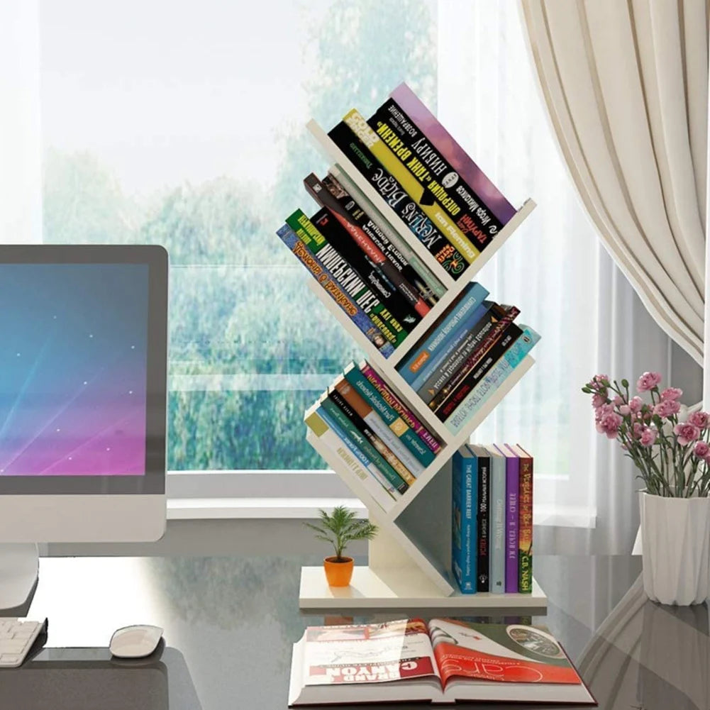 【Breeins】Rustic Standing Tree Bookshelf Wood Display Rack For Home Office Decoration Storage Organizer Shelf Bookcase