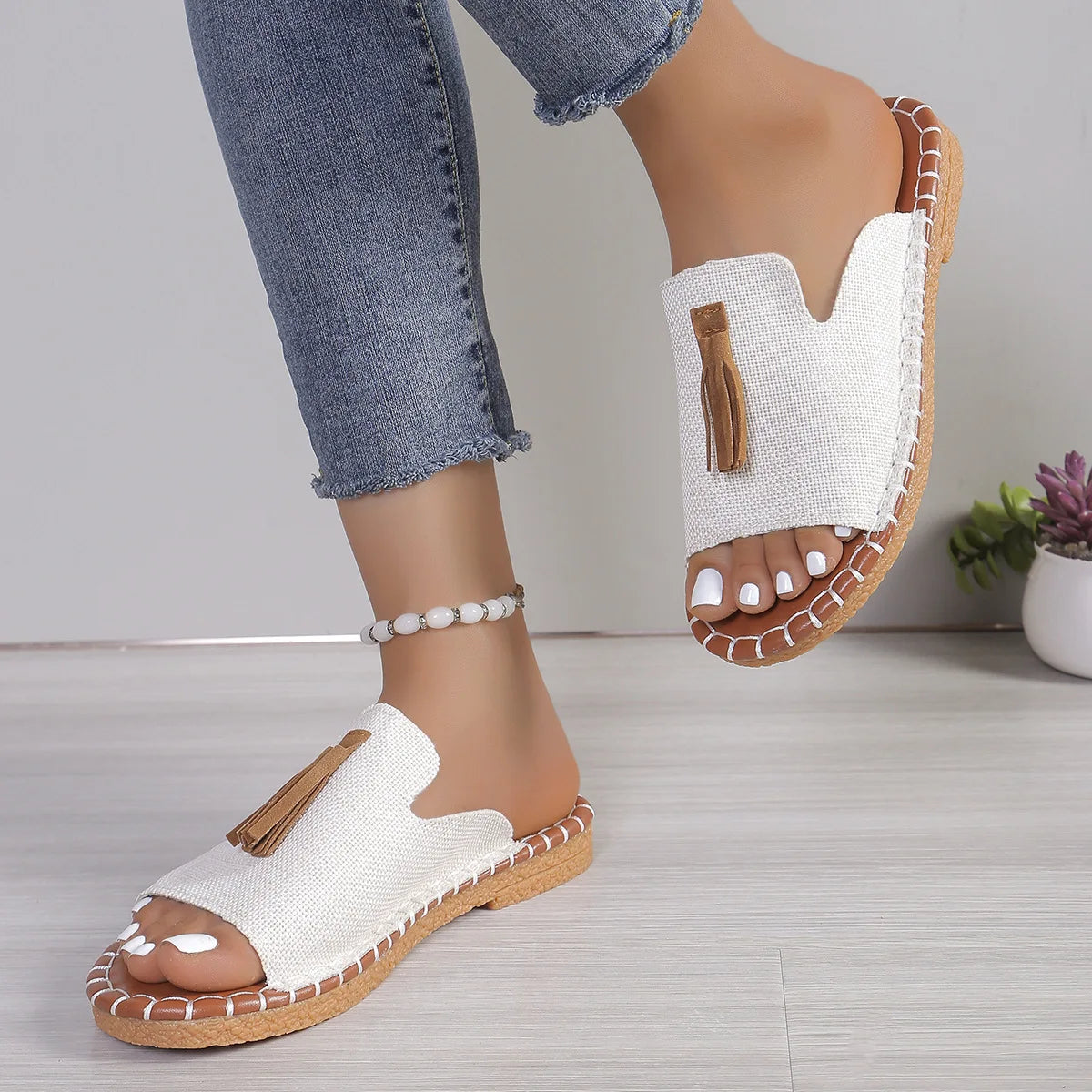 Large Platform Slippers for Women 2025 Summer New European and American Fringe Beach Women's Shoes 43 Zapatos De Mujer Sandals