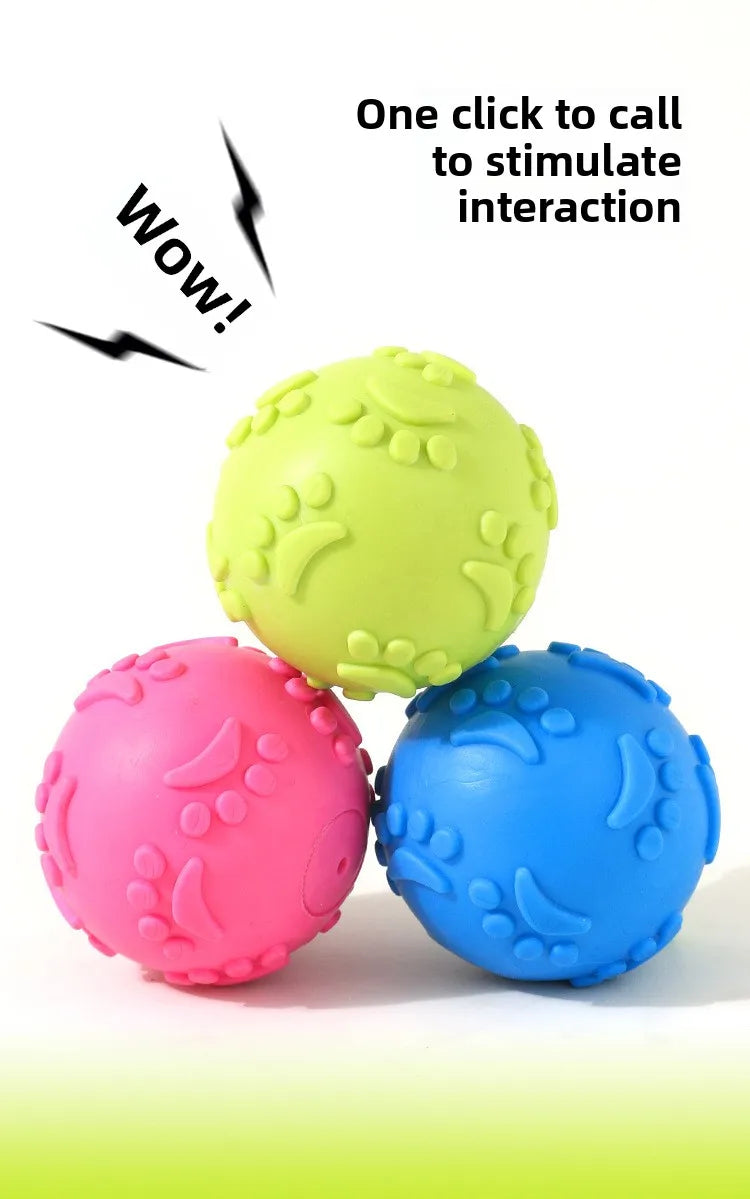 Durable Chew Resistant Squeaky Paw Print Ball Dog Toy - Pet Dental Teething Bite Proof Fetch Ball with Grippy Texture for Puppy