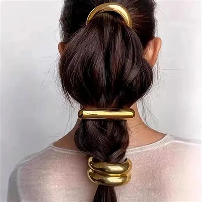 XIALUOKE Vintage Multilayer Metal Geometry Hair Bands Rope For Women Headband Elastic Ponytail HairPins Hairwear Hair Jewelry