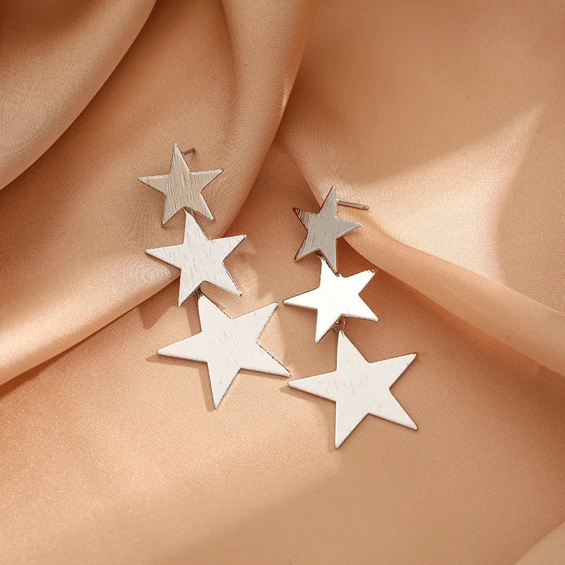 European Exaggerate Metal Statement Earrings for Women Vintage Fashion Round Star Leaf Irregular Geometry Long Earrings Jewelry