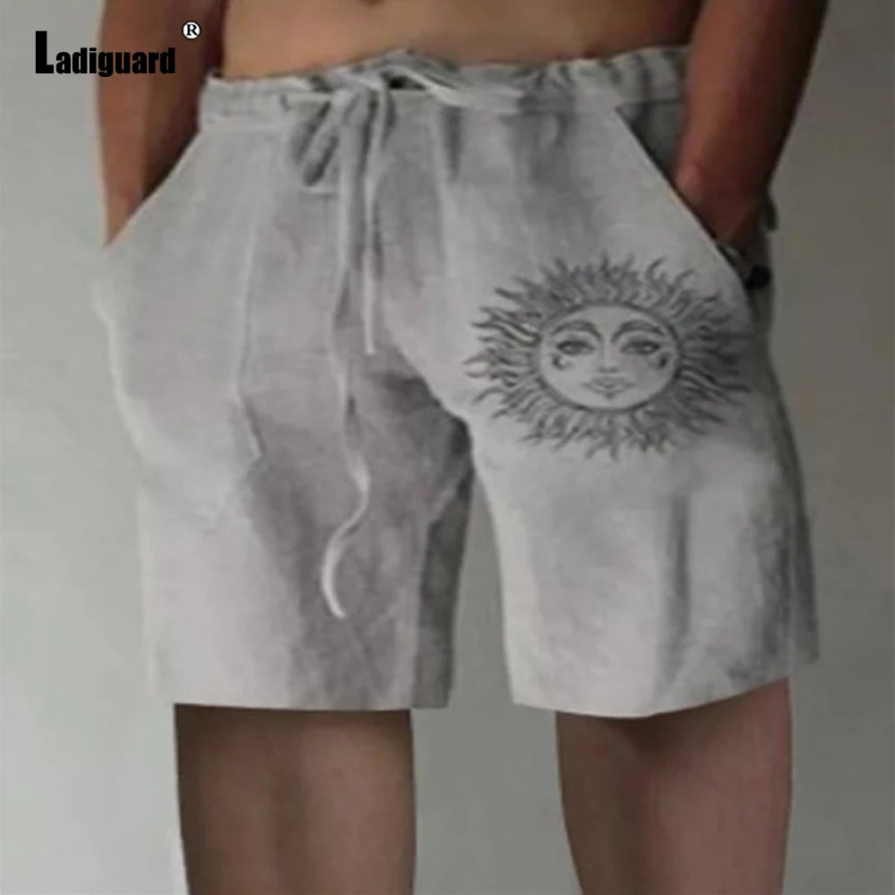 Plus Size 5xl Mens Loose Pants 2025 Summer Casual Linen Pants Male Fashion Print Trouser Men Patchwork Drawstring Leisure Pant