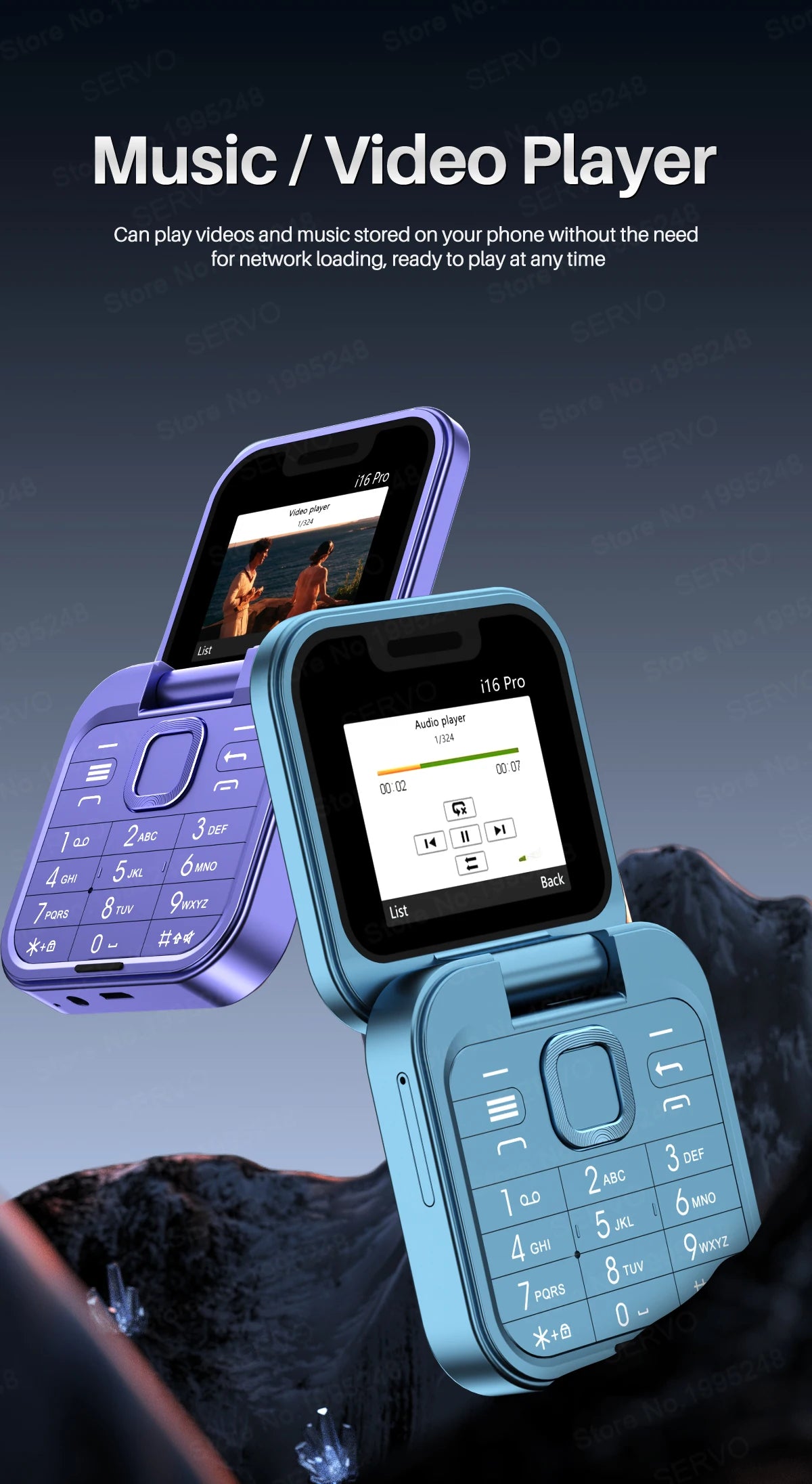 SERVO i16 Pro Mini Flip Mobile Phone Dual SIM Card Speed Dial Magic Voice Blacklist FM Radio 2G GSM Cute Foldable Cellular Phone
