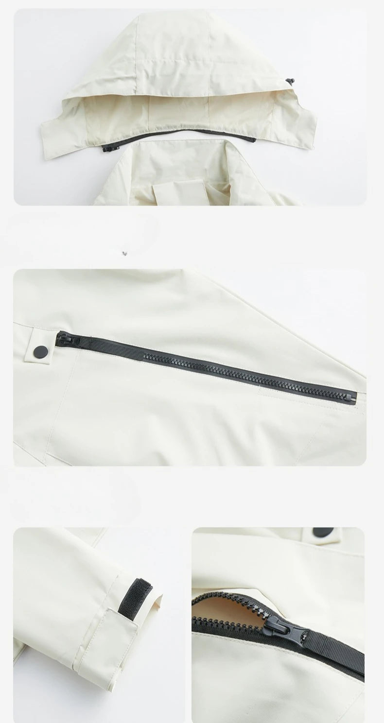 New Outdoor Waterproof Hooded Jacket Unisex Spring Autumn Loose Thin Workwear Windproof Coat for Men's Hiking Camping Activities