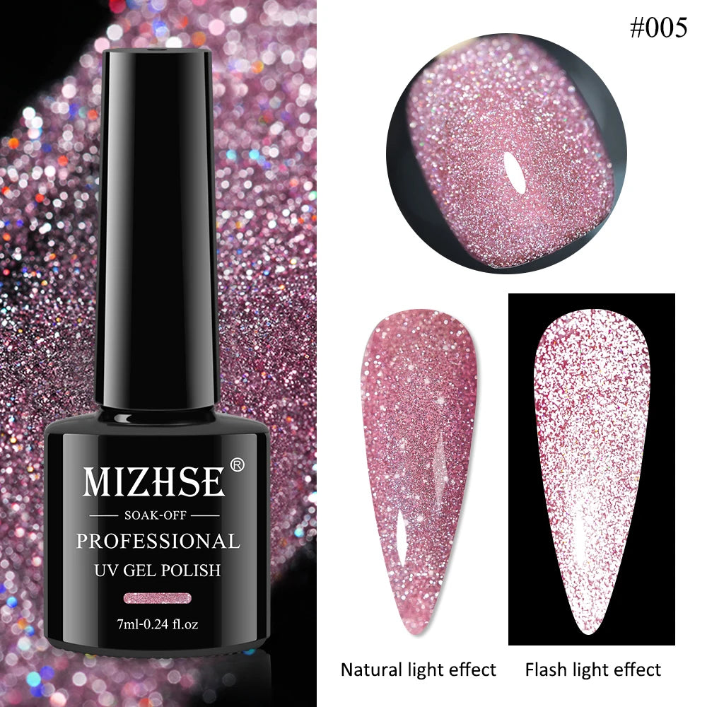 MIZHSE 7ML Reflective Top Coat Gel Nail Polish Shiny Glitter Vernis Semi Permanent Varnish Nail Gel Polish for Manicure Nail Art
