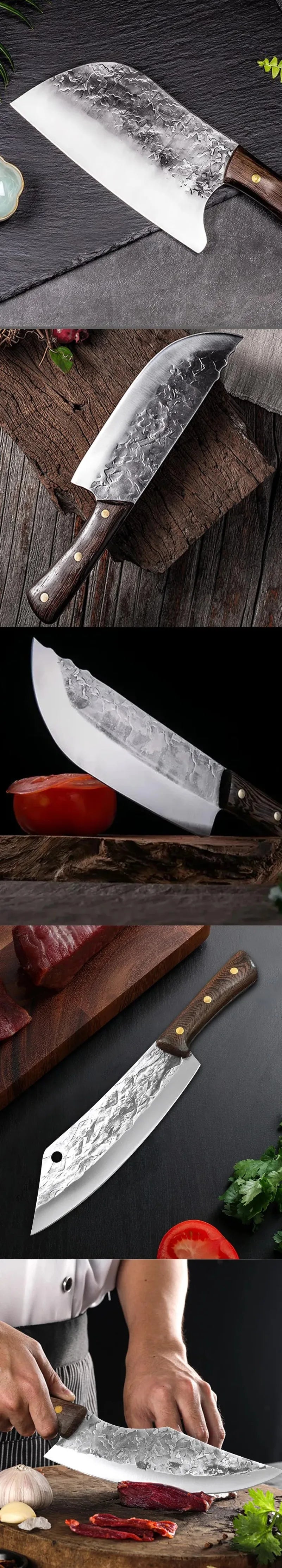 Wood Handle Kitchen Boning Knives Meat Cleaver Vegetable Bone Chop Butcher Knife Stainless Steel Professional Hand Forged Knives