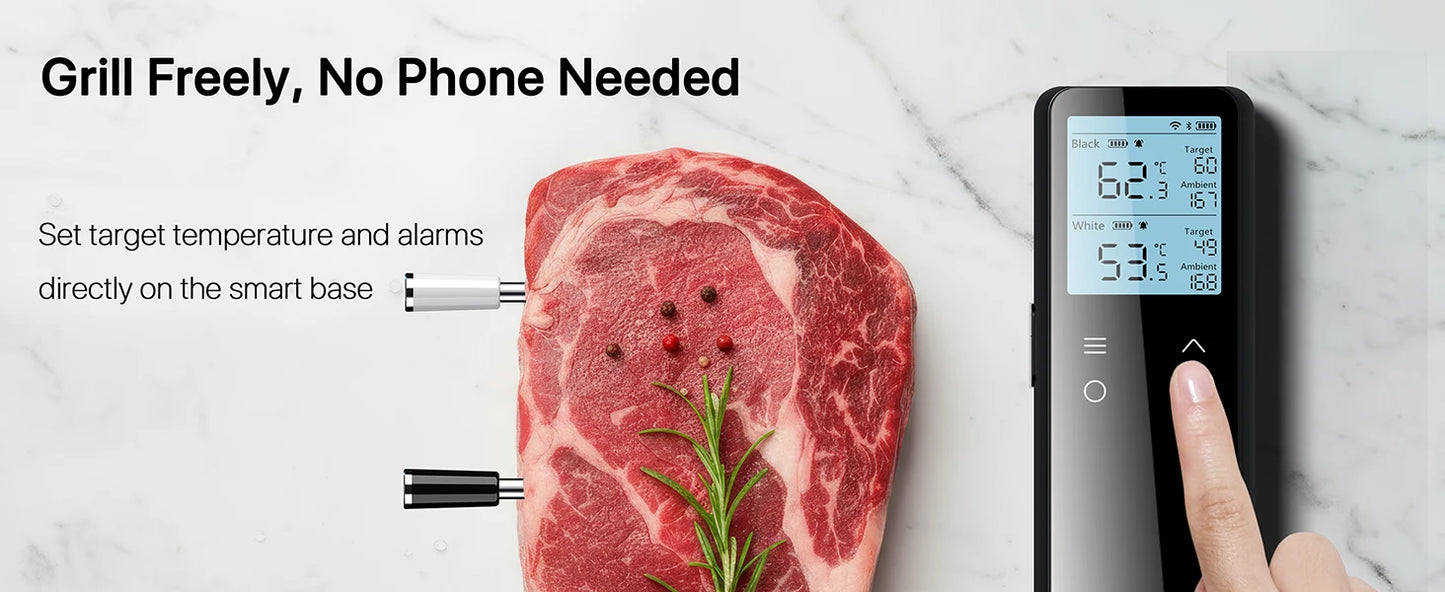 Meat Thermometer Wireless Bluetooth Probe with WiFi Unlimited Range Support APP Alarm Reminder for BBQ, Oven, Air Fryer