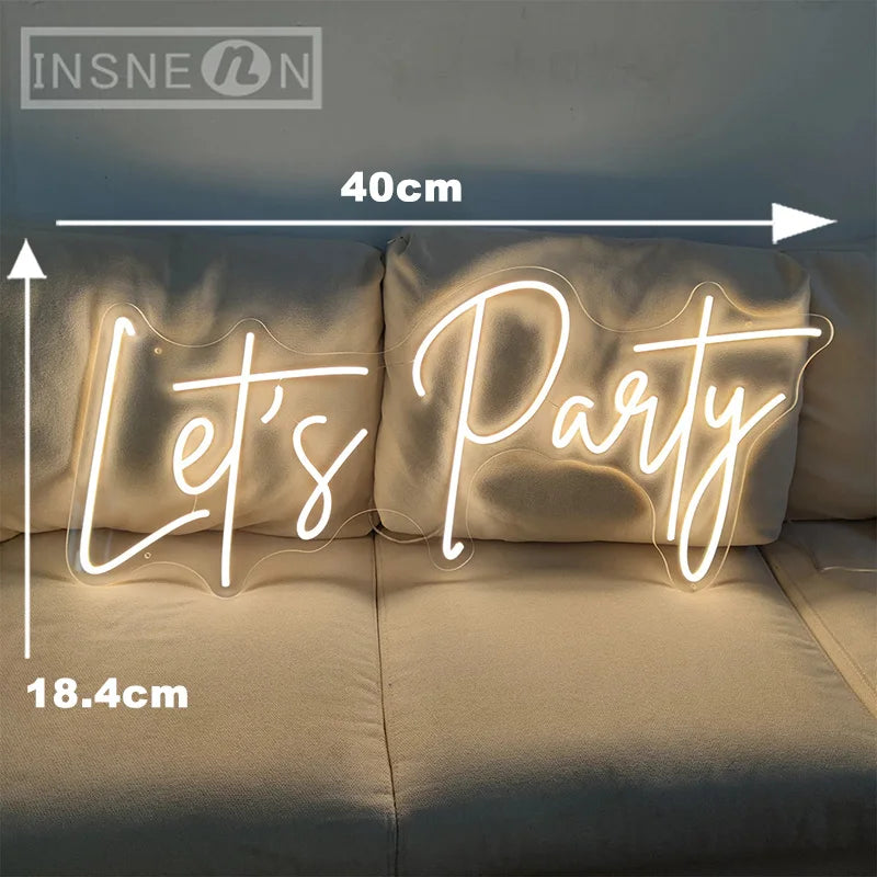 Lets Party Neon Sign LED Lights for Room Wall Wedding Birthday Bachelorette & Engagement Art Decoration New Year Christmas Decor