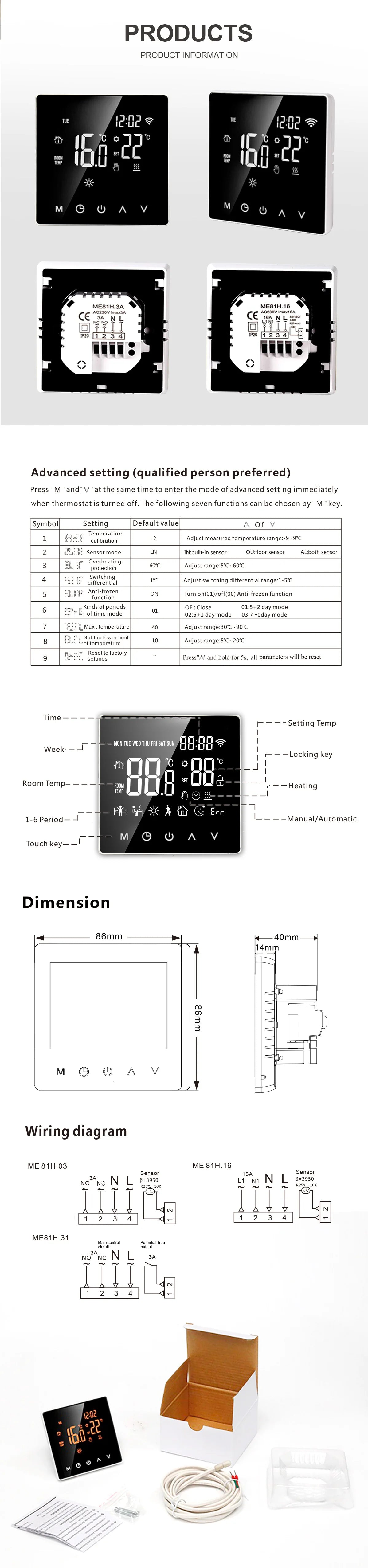 Tuya Smart Wifi Thermostat For Underfloor Heating Warm Floor Thermostat  Floor Heating Controller Temperature Controller Alexa
