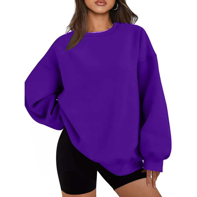 Plus Size Solid Color Sweatshirt, Casual Long Sleeve Crew Neck Pullover Sweatshirt, Women's Plus Size Clothing