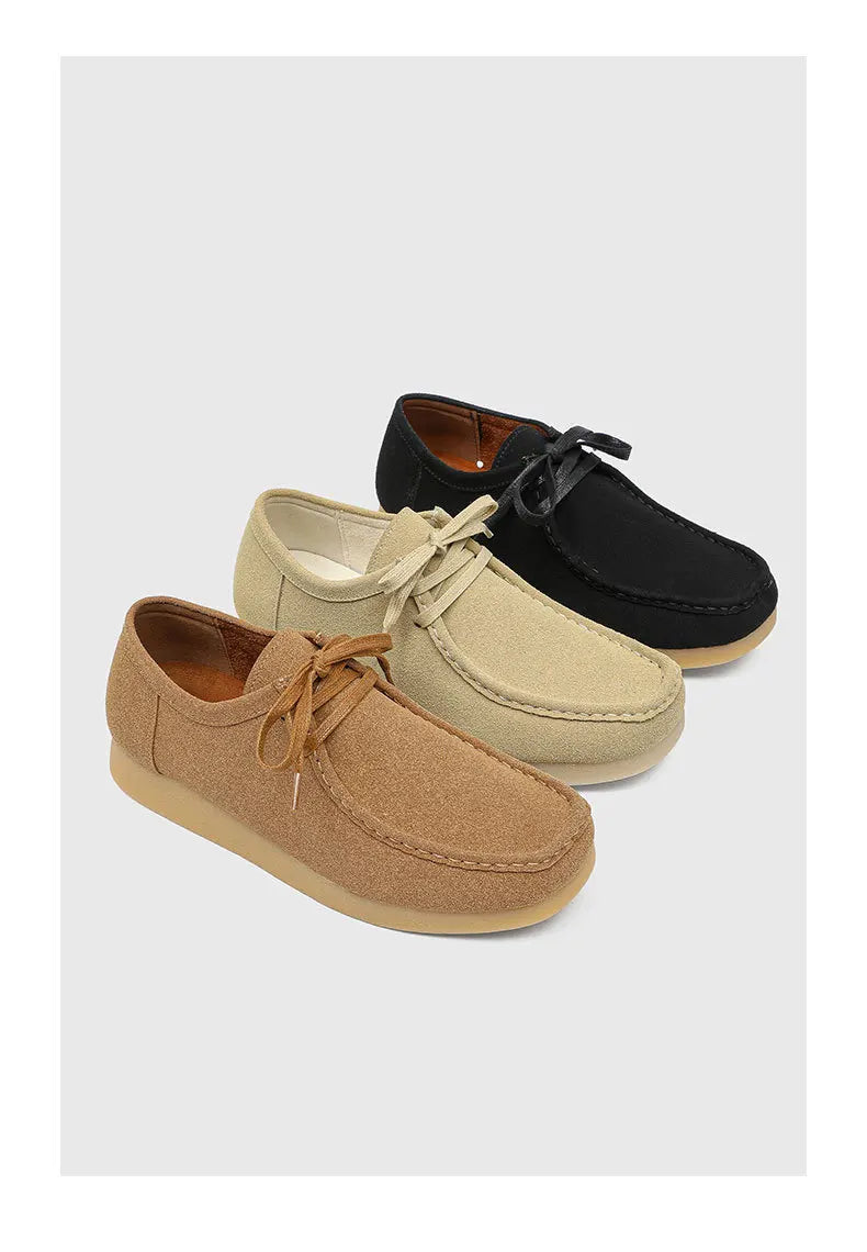 Retro Handmade Men's Casual Shoes Low Top Velvet Surface Smoke Rubber Spring Autumn British Style Flat Heel round Toe N-1