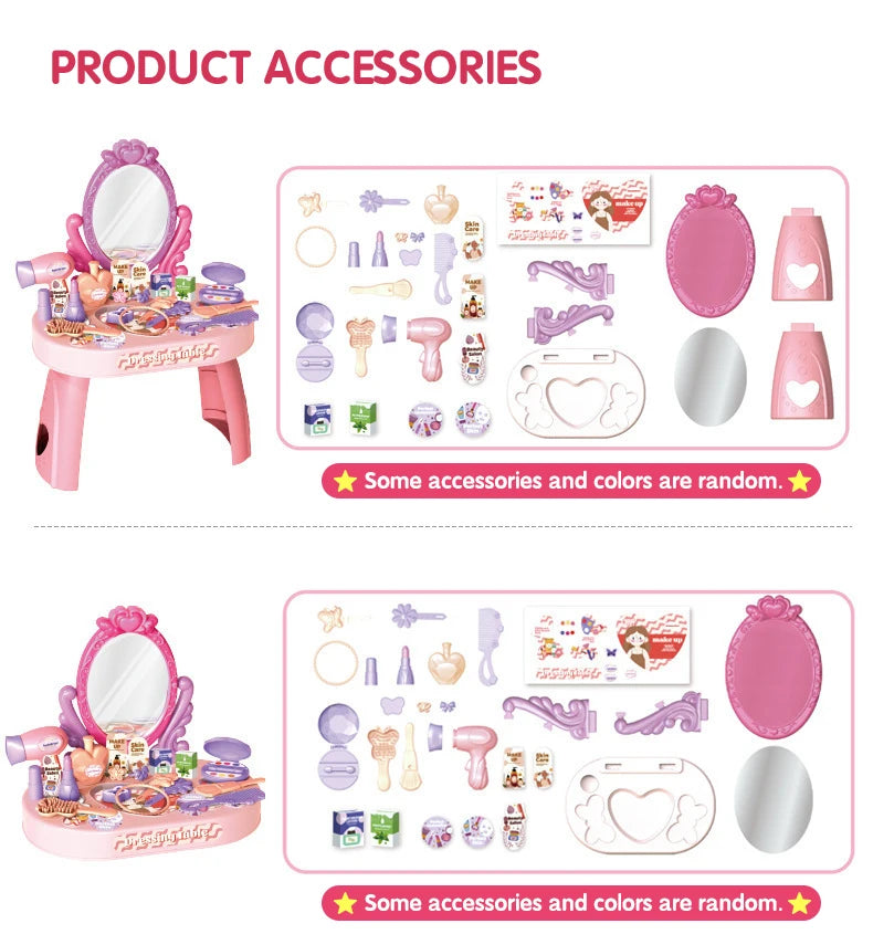 Children's Play house Toy Girl Simulated Dressing Table, DIY table and stickers, Girl pretending makeup toy gift for kid